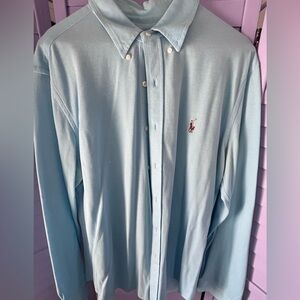 Ralph Lauren Teal Blue Long Sleeve Button-Down Shirt with Polo Logo. 26” sleeve.